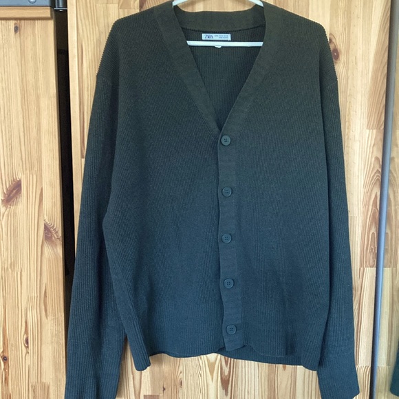 Olive green Zara ribbed cardigan (size M) - Picture 1 of 5